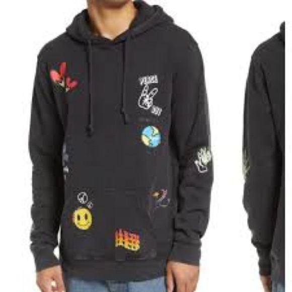 PACSUN Faded Black Sweatshirt Happy Dreamer Hoodie Sweatshirt SIZE Large - Picture 1 of 3